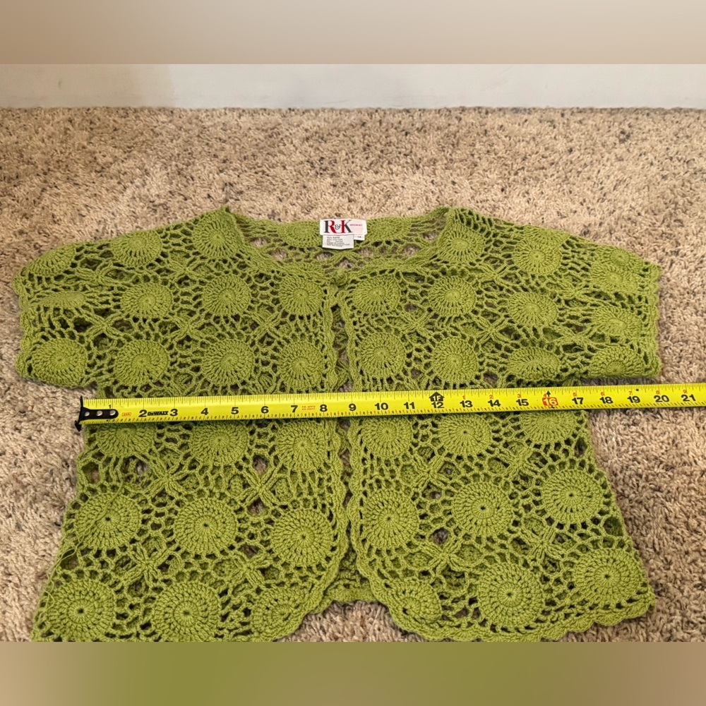 Vintage 90s Boho Crochet Olive Green Open Knit Top - Picture 7 of 7